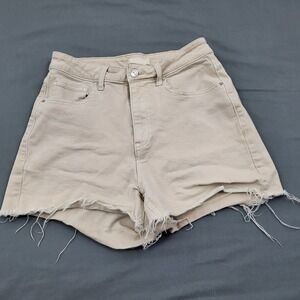 HM Womens High Waisted Raw Hem Denim Shorts Beige Tan Size 4 Cut Off Summer